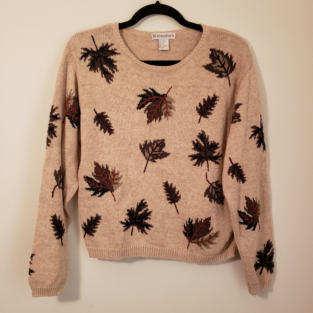 Dressbarn Knit Tan Embroidered Sweater Cottagecore